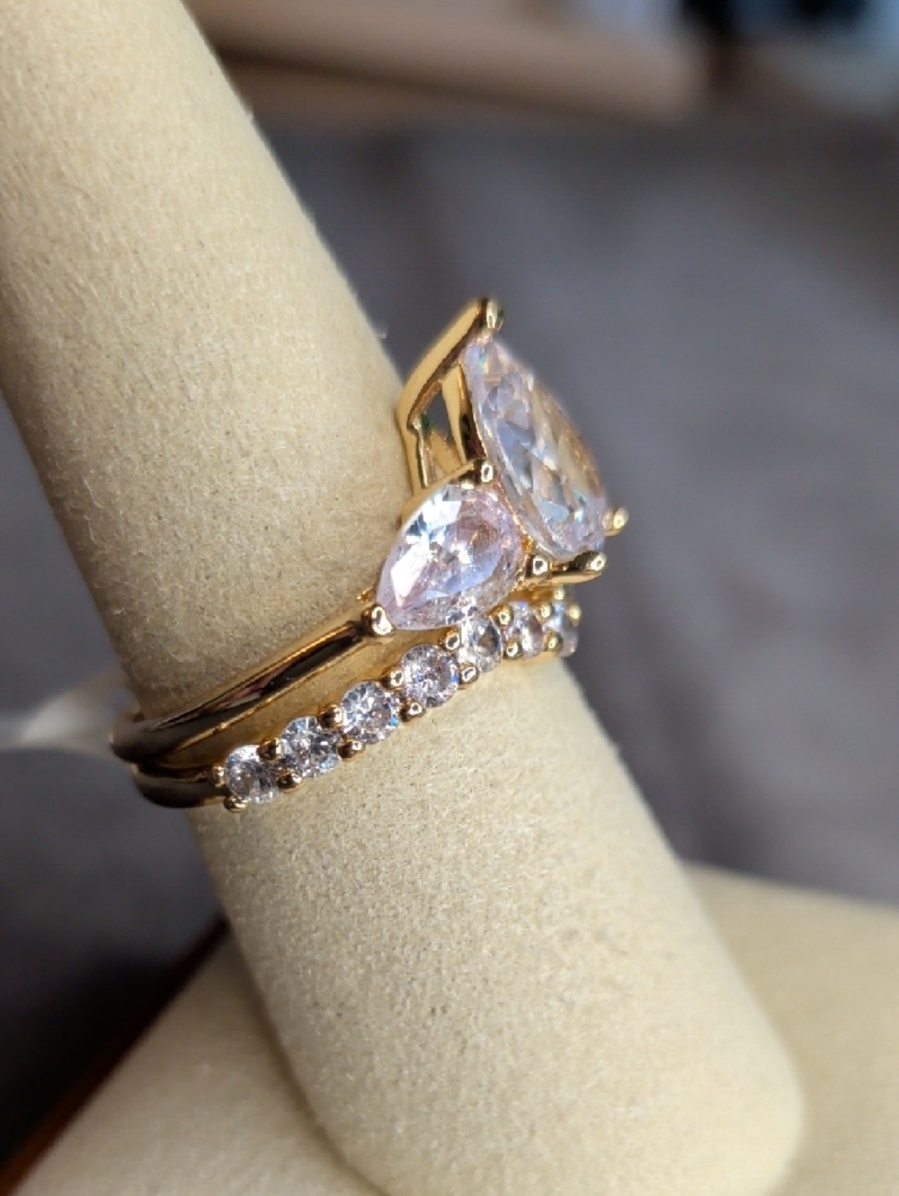 Wedding Set: Gold Fill Pear Cubic Zirconia Crown Ring Size 8 - Picture 7 of 8